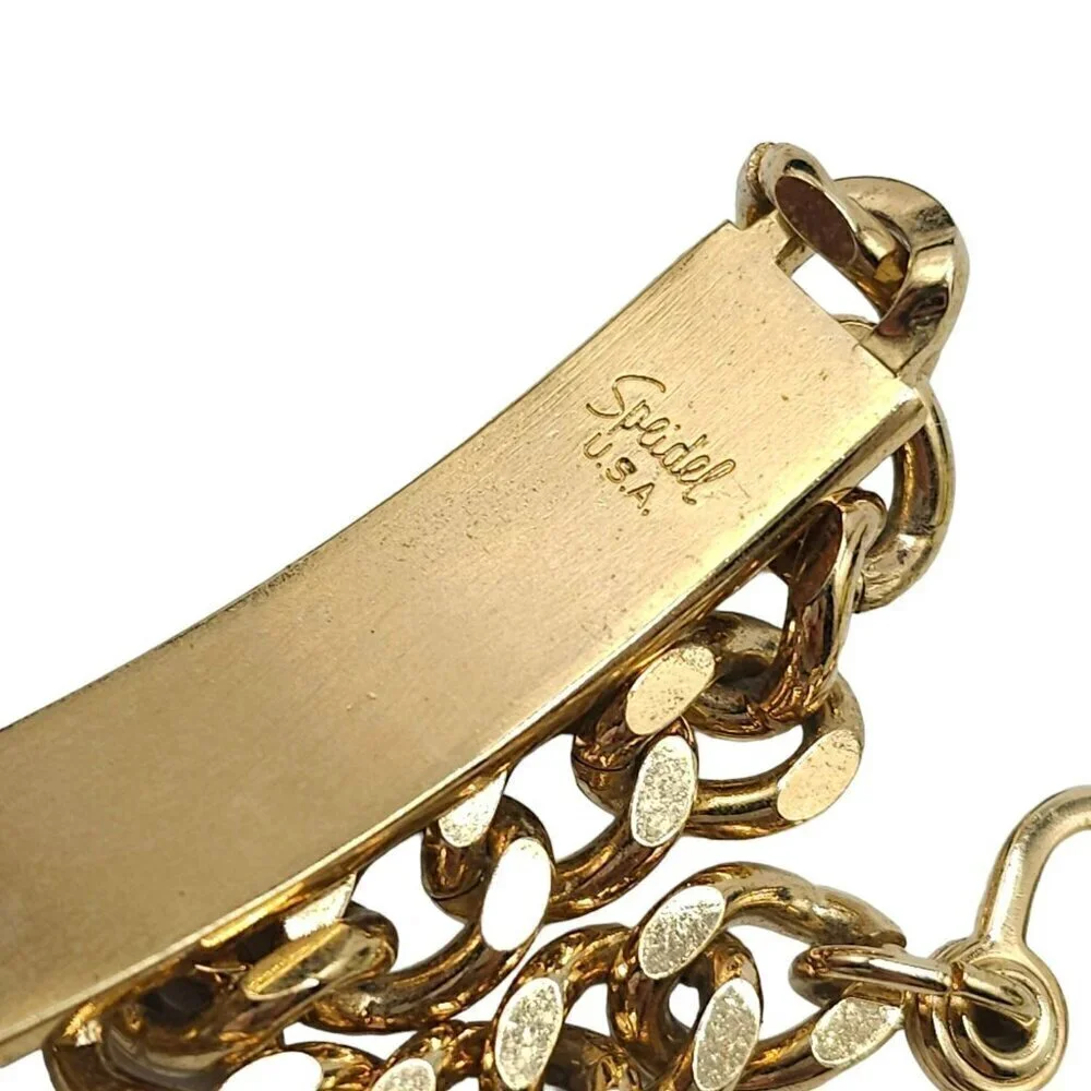 Speidel Diamond Engraved TOM Bar Chain Bangle Bracelet Gold Tone Vintage